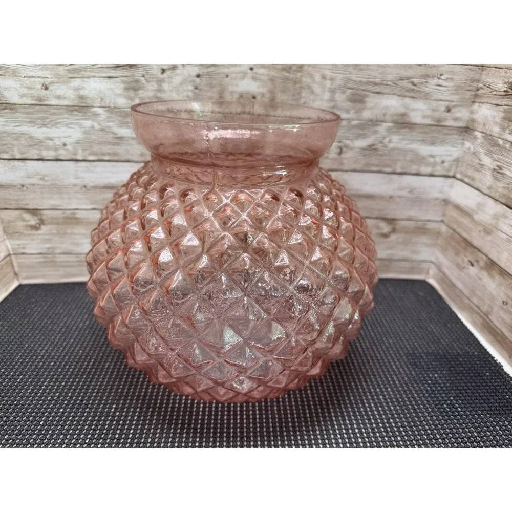 Vtg Depression Glass Large Flared Rim Console Bowl Pink Optic Round Pineapple
